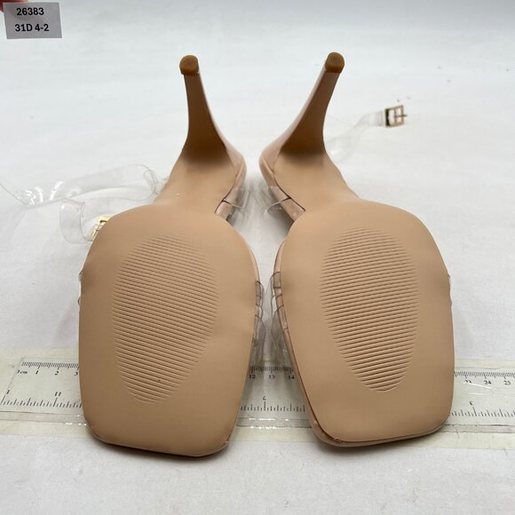 FYS Clear Square Toe Stiletto Sandals Transparent Ankle Strap High Heels Shoes - Picture 7 of 8